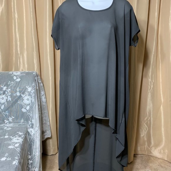 Meraki Sheer Charcoal Black High-Lo Blouse - Picture 2 of 4